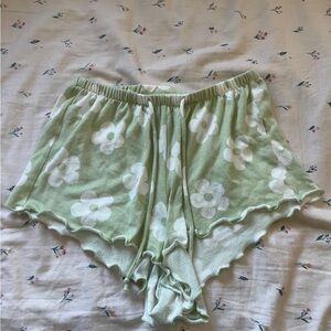 Gilly Hicks Green and White Pajama Shorts with Scalloped Hem